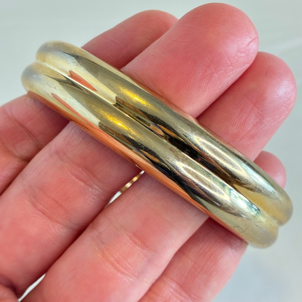Vintage Gold Tone Clamper Bracelet Chunky Hinged Bangle Statement Jewelry - Picture 7 of 9